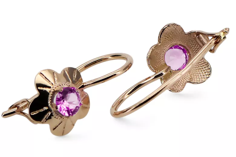 Vintage Jewlery Earrings Amethyst Original Vintage 14K Rose Gold vec028r